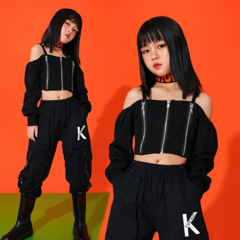 Sweatshirt Tops Jogger Pants Jazz Dancing Street wear Clothes Girls Hip Hop Carnival Cheerleader Costume Clothing Kids Crop