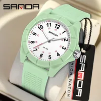 SANDA Top Fashion Design Soft Student Watch TPU Strap 50M Deep Waterproof Quartz Sports Children's Fashion Sports Watch 6232