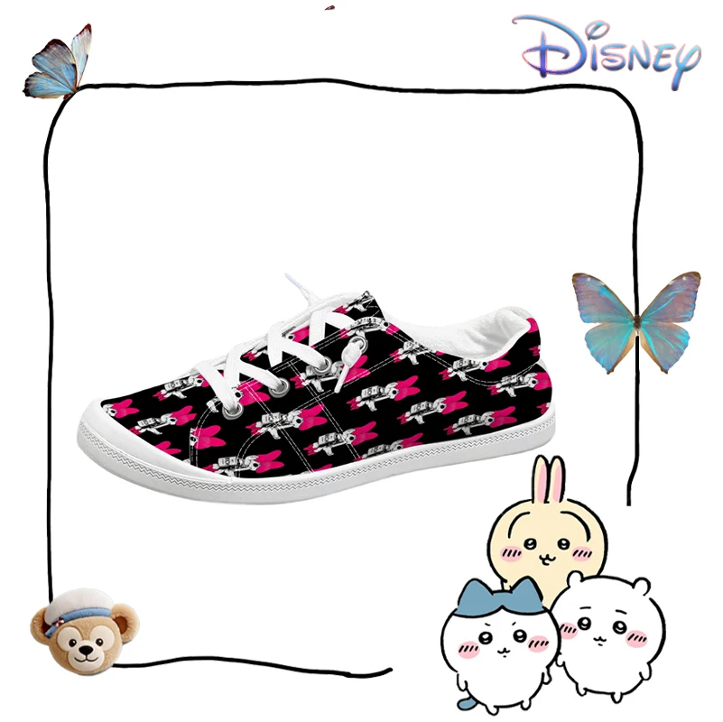 Zapatos de lona bajos con estampado de Bugs Bunny de Disney para mujer, zapatillas informales transpirables en negro y rosa