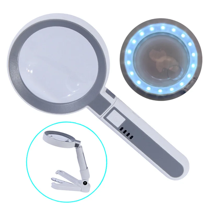 

5X 11X Handheld Desktop Detachable 18Led Light Scale Measurement, Charging, Touch Switch Reading, Folding Magnifying Glass