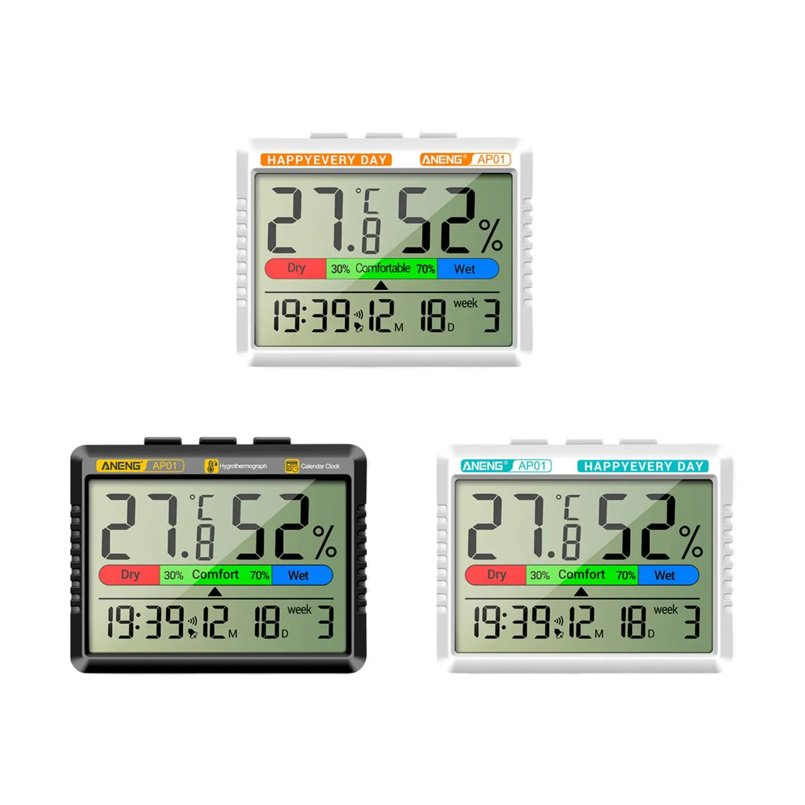 Thermohygrometer 24-hour Clock System Freestanding Handheld with Date and Week 2 in 1 Versatile -10~50°C Indoor Thermometer