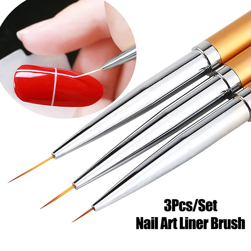 3pcs French Stripe Nail Art Liner Brush Set 3D Tips Liner DIY Drawing Pen Uv Gel Brushes Painting Pen Manicure Tools Salon