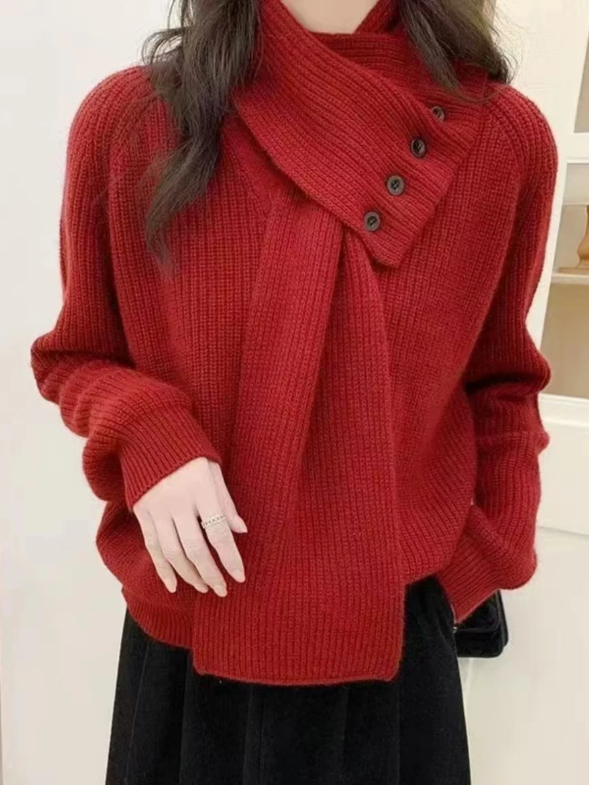 

Съемный вязаный шарф-свитер для женщин в корейском стиле: оригинальный, зимний, уникальный, красивый, модный, с длинными рукавами