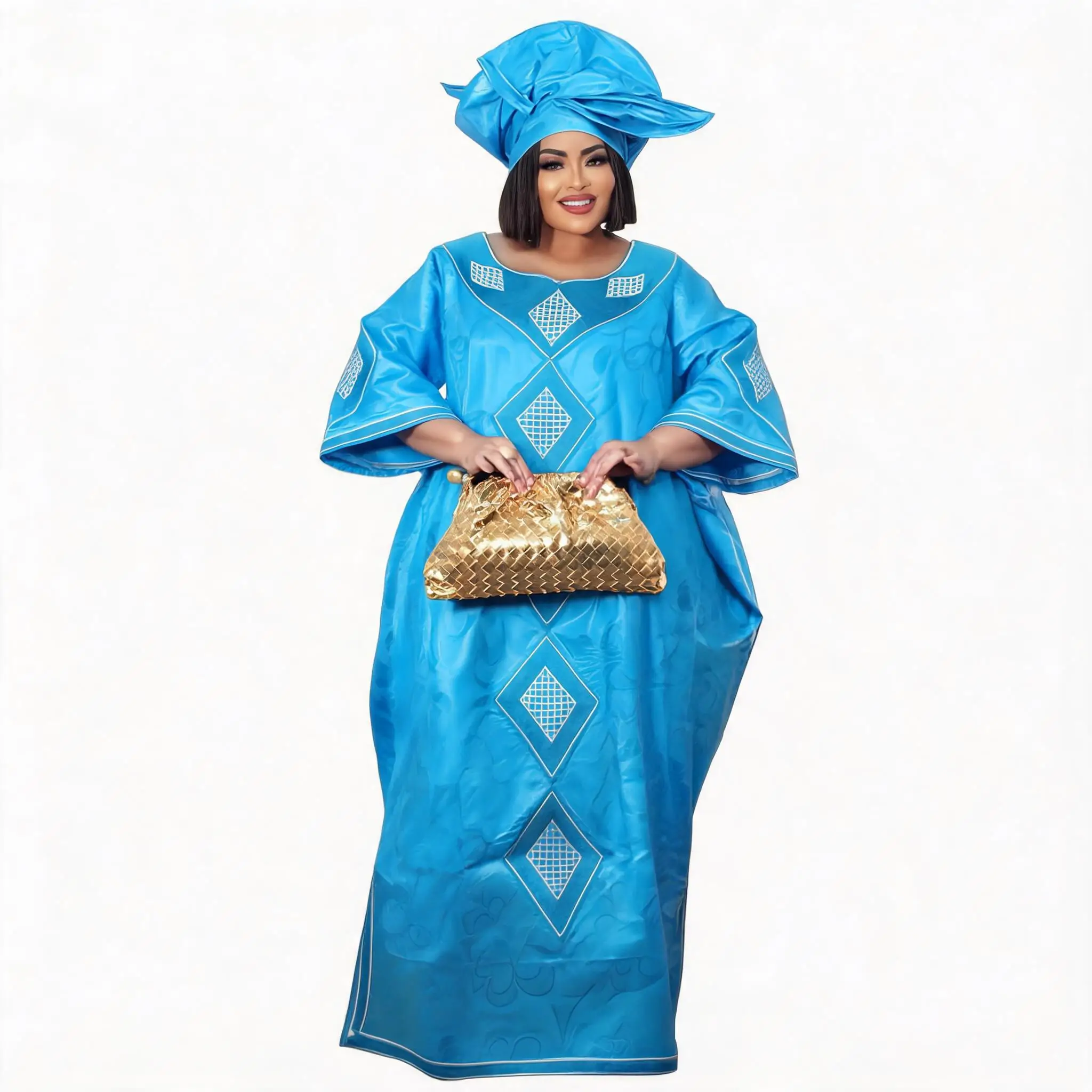 African Dresses For Women Plus Size Bazin Riche Embroidery Design Long Dress With Scarf