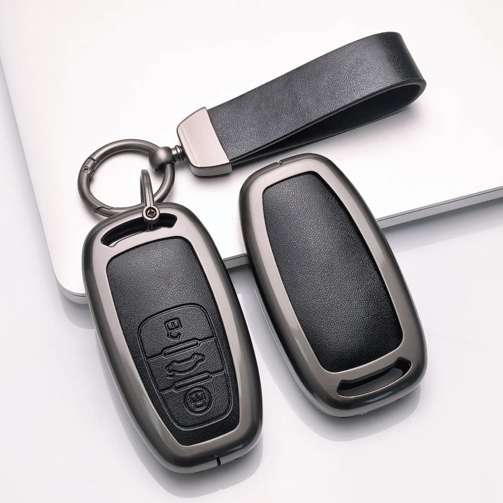 Zinc Alloy Leather Car Key Cover for Audi A1 A3 A4 A5 A6 A7 A8 Quattro Q3 Q5 Q7 S4 S5 S6 S7 S8 R8 TT Key Shell Accessories