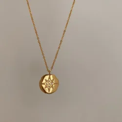 Titanium With 18K Gold Zircon Star Choker Necklace  Women 361L Stainless Steel Jewelry Runway Gown HiPhop Rare Glam Japan Ins