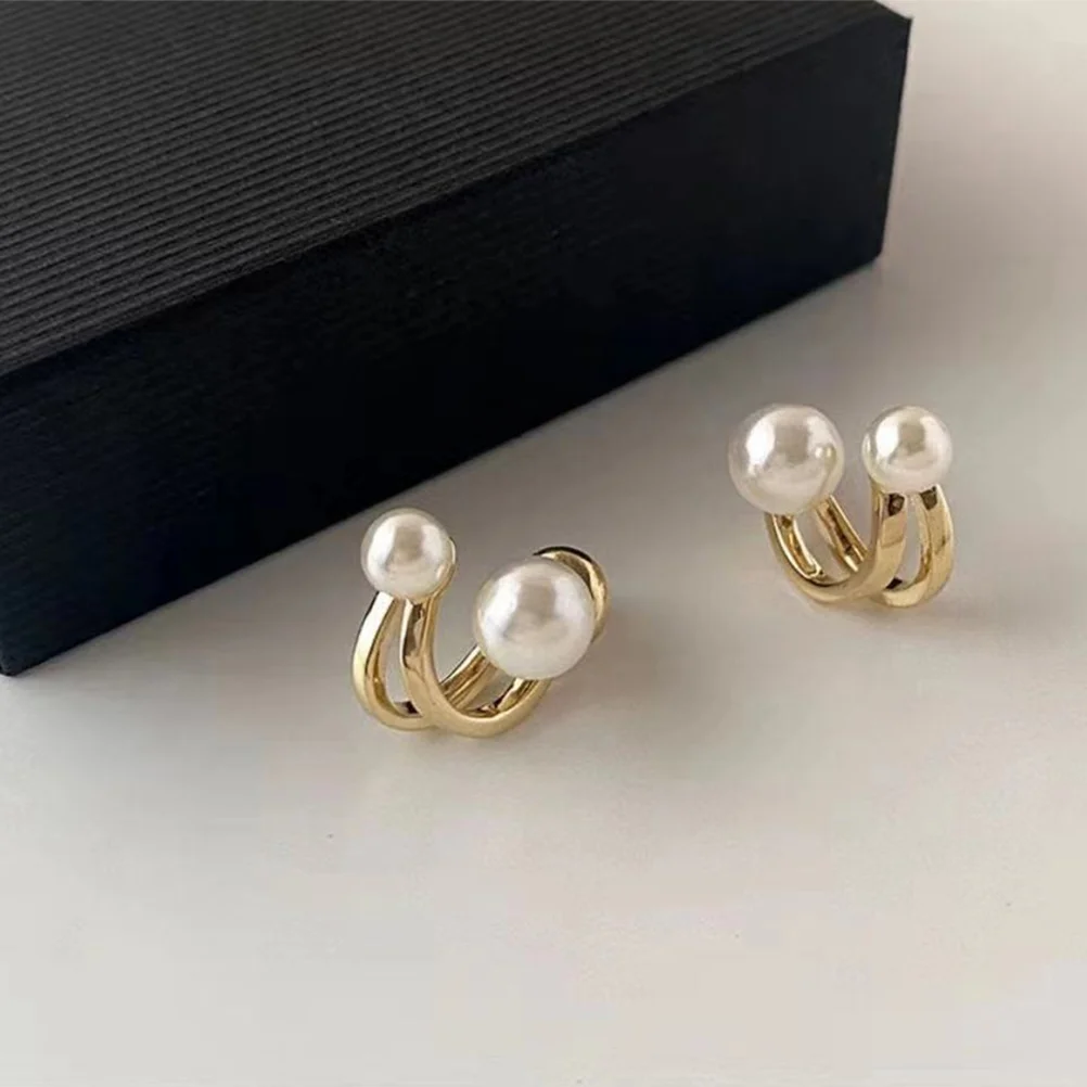 Pearl Earrings Big for Teen Girls Clip on Women Snap Cuff Alloy Cuffs Non Piercing Pecan