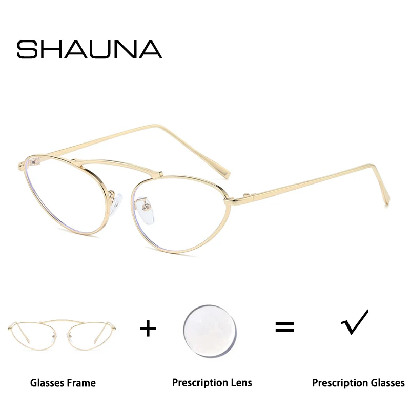 

SHAUNA Retro Metal Cat Eye Women Prescription Glasses Fashion Men Myopia/Hyperopia/Progressive Optical Lens with Recipe