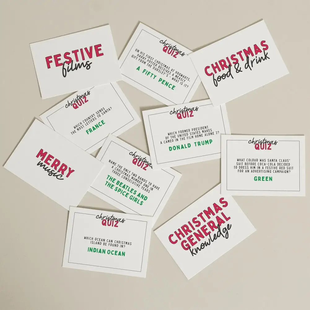 

Festive Quiz Card Holiday Trivia Game Christmas Knowledge Quiz Card Fun Interactive Activity for Whole Family Holiday Gift