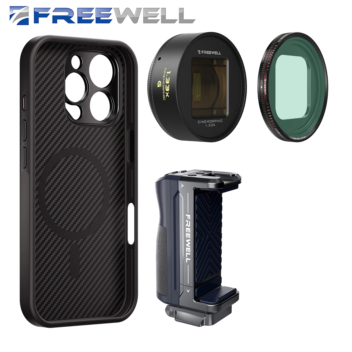 Freewell Pro Mobile Photography Kit 1.33x Gold Anamorphic Lens and VND 1-5 ND Filter Compatible iPhone 16/15/14/13 Pro & Pro Max