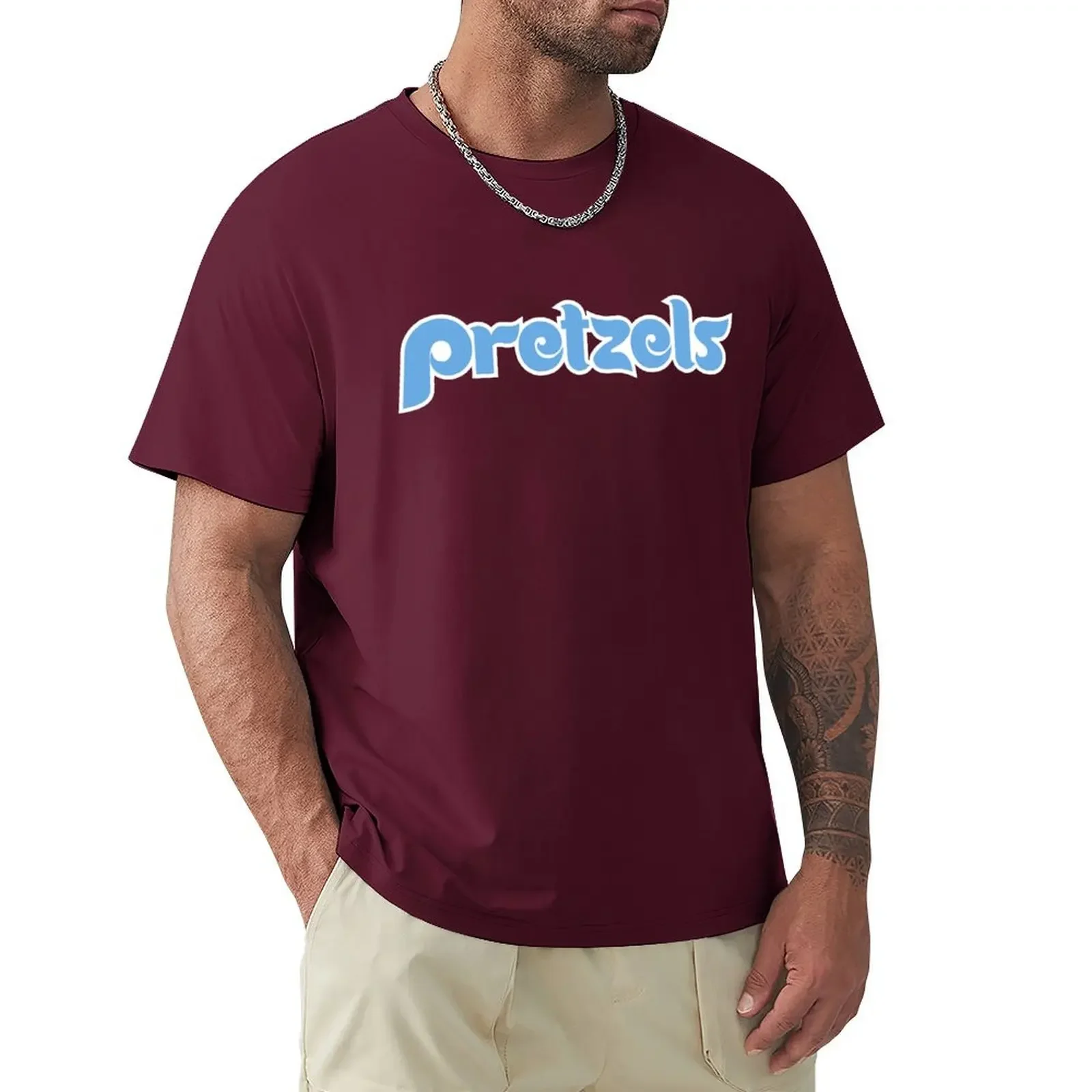 Graphics heavyweights aesthetic clothes blanks slim fit t shirts for men clothing  oversized Philly Pretzels - Burgundy T-Shirt