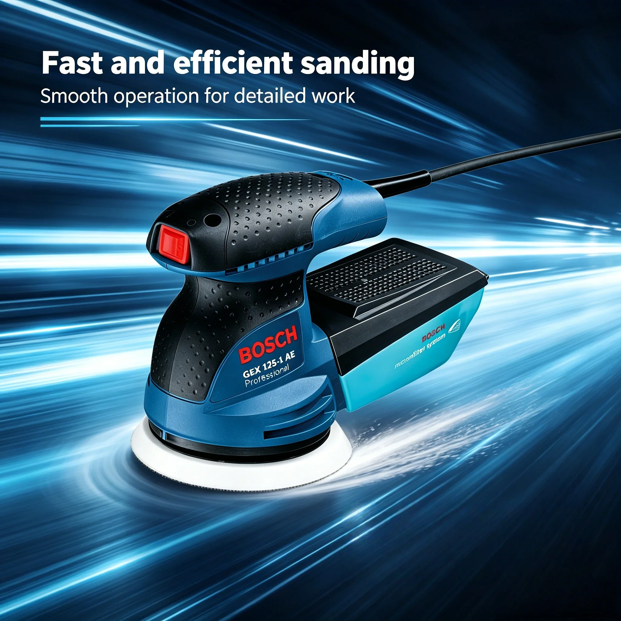 BOSCH GEX 125-1AE Eccentric Sanding Machine, 220V 125mm Speed Adjustable Random Orbit Sander Disc Grinder Power Tool