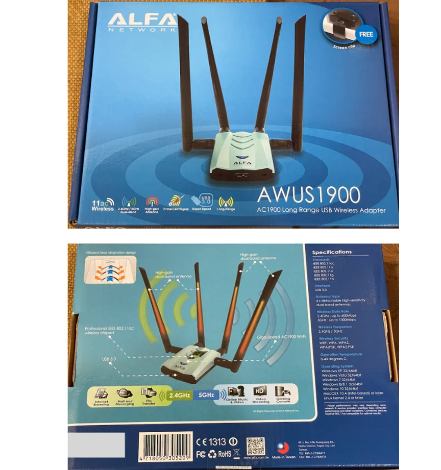 Gold Seller Original ALFA AWUS1900 RTL8814AU chip for  Linux Kali Raspberry Pi  GEEKS Network Wifi Link Taiwan