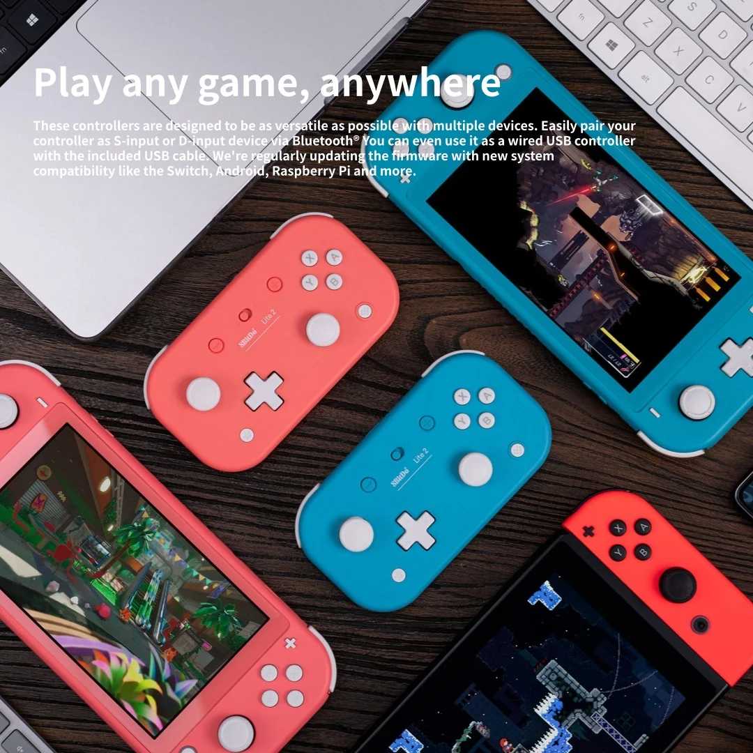 8bitdo-lite-2-bluetoothゲームパッド。android、nintendo-switch、raspberry-pi、appleコントローラーに対応。