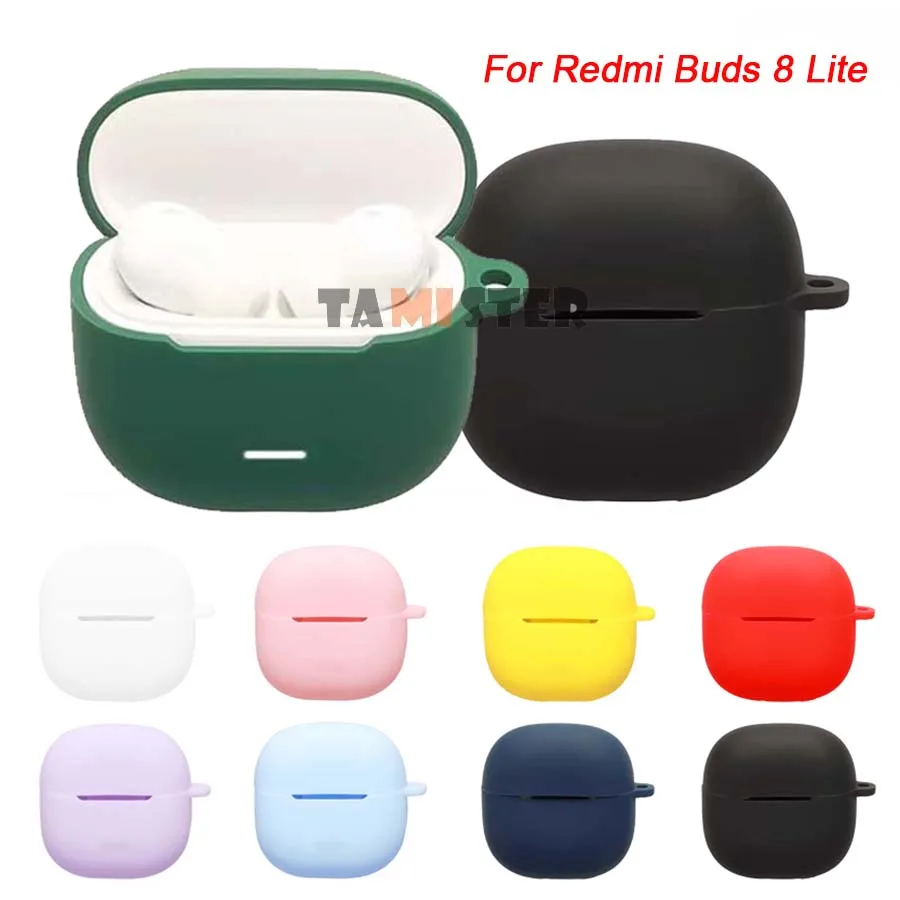 Capa de silicone para fones de ouvido sem fio redmi buds 8 lite, protetor à prova de choque, capa protetora com gancho