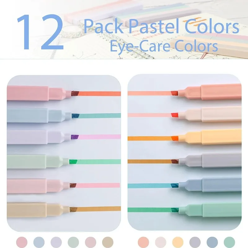 

12Colors Highlighters Cute Pastel Pens Bible Pens No Bleed With Soft Tip Aesthetics Pens Markers Kawaii Stationary For Students