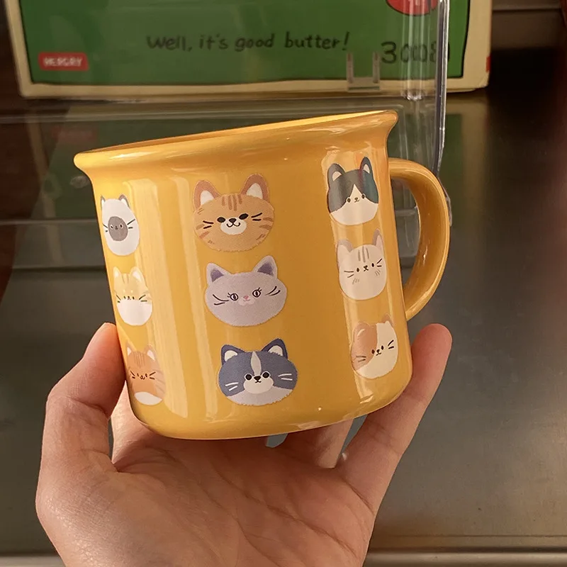 Cute Kitten Ceramic Mug, Niche, Fun Rolled Edge Coffee Cup, Water Cup Gift, 270ml, Summer