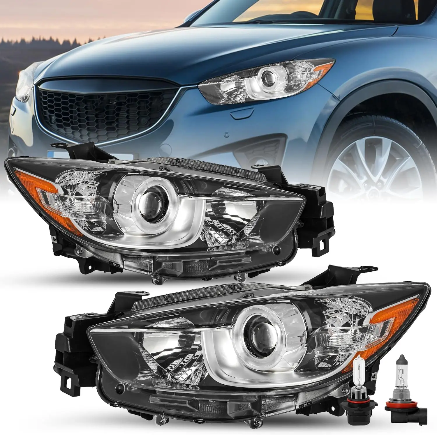 

Headlights Assembly Fit for 2013 2014 2015 2016 Mazda CX-5 W/Bulbs Halogen Projector Headlamp Replacement Passenger and Driver S