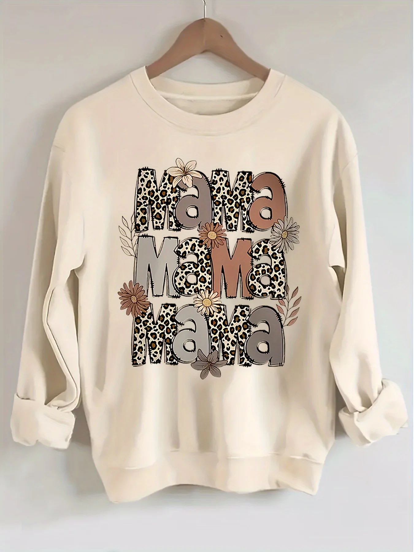 سترة نسائية للخريف والشتاء فضفاضة كاجوال مريحة بنمط حرف MaMa مطبوعة برقبة دائرية سميكة #1