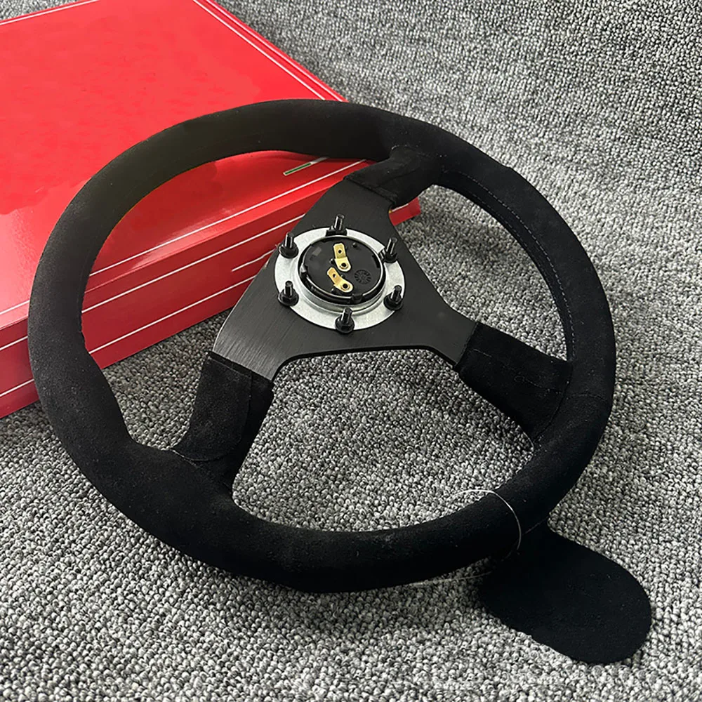 New Modification Steering Wheel V1 Suede 14 Inch 350MM Matte Fur Black Line Racing Steering Wheel Universal Car Accessories ﻿