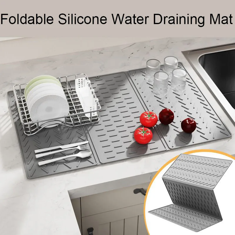Foldable Silicone Drain Pad Drying Mat Pots Dish Drain Mat For Kitchen Tableware Waterproof Heat Resistant Non-Slip Mats Pad