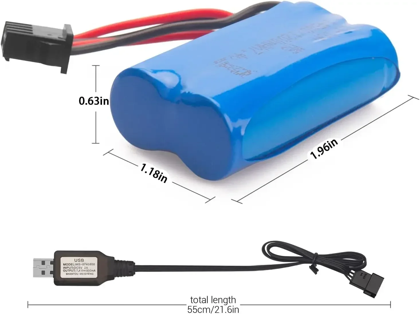 7.4V 1200mAh Rechargeable Li-ion Battery SM-4P Forward plug with Charger for Gel Blaster Accessories Remote Control Boat Car