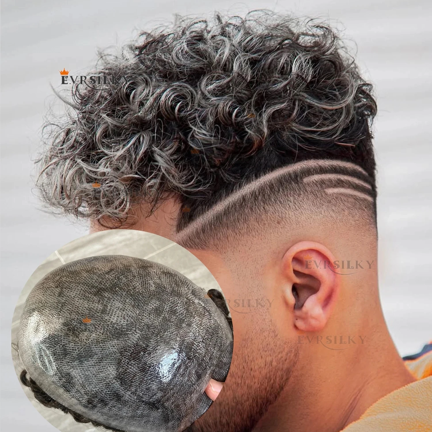 

Мужской парик-накладка из натуральных волос 20 мм, вьющиеся, черные, оттенки 1B40, 1B65, серые, прочный, с полной основой из ПУ, система замещения волос