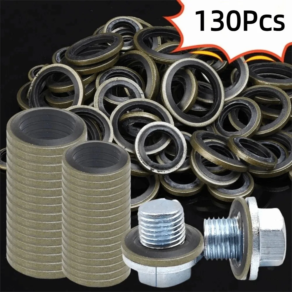 

130Pcs Rubber Washers Car Oil Pan Drain Gasket Kit Oil Resistant Bonded Seal Gasket Oil Pan Drain Plug Washer Kit Multi-Size