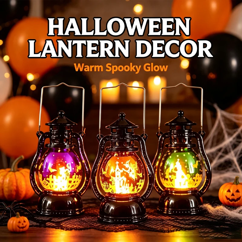Retro Oil Lamp Halloween Glowing Pumpkin Decor Pendant - Vintage LED Hanging Ornament for Restaurant, Amusement Park Home