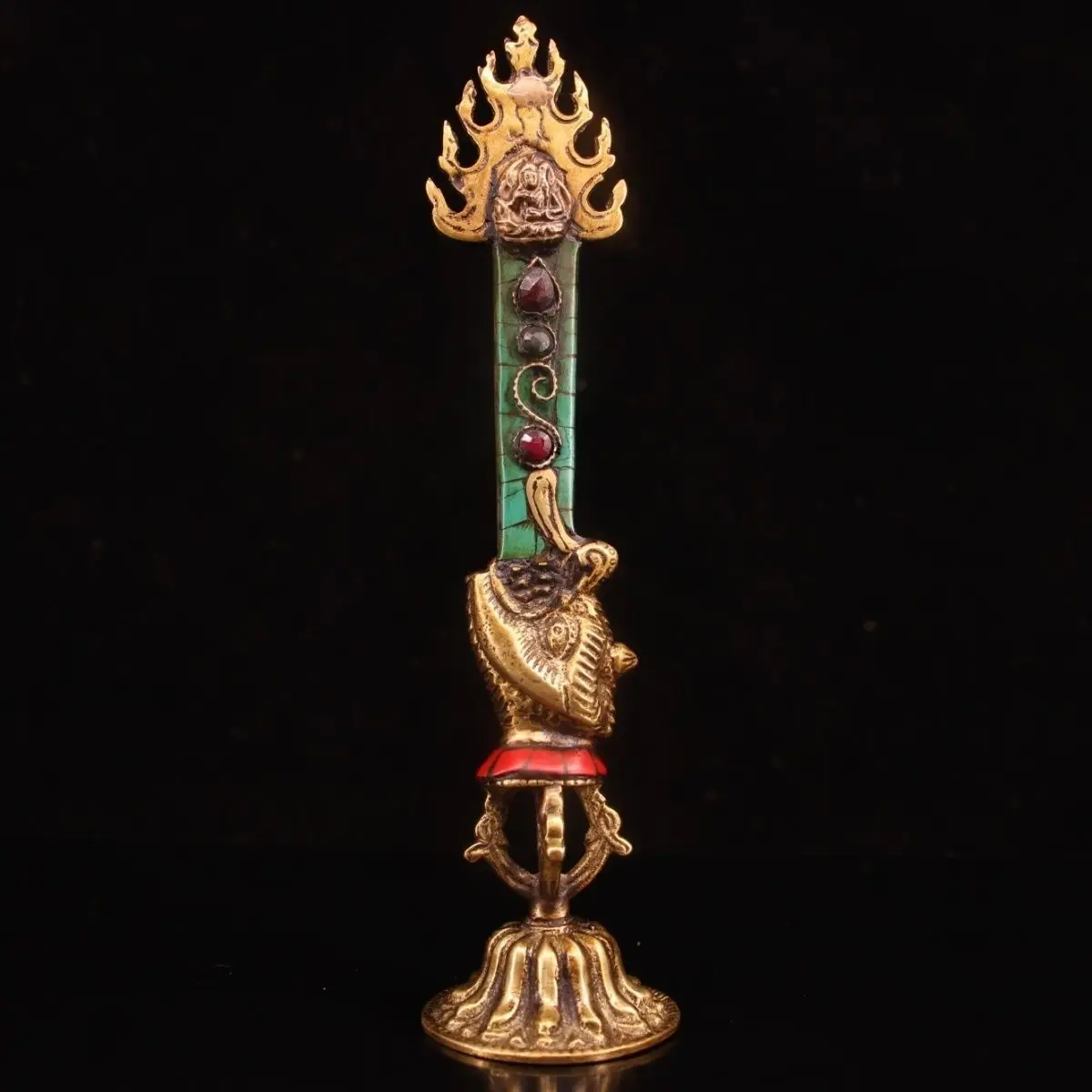 

Treasure old pure copper inlaid Manjushri Bodhisattva sword weighing 270 grams, 22 cm high and 4.5 cm wide