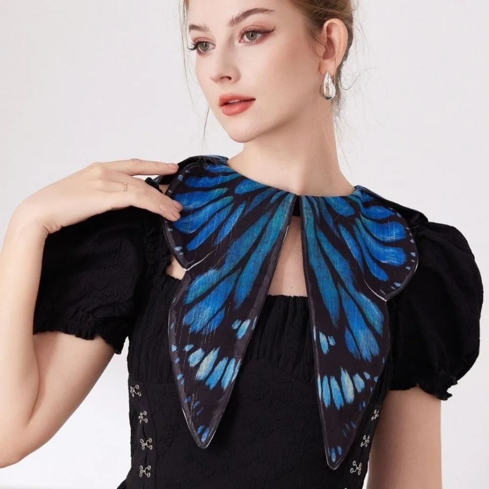 Butterfly Wing Design Fake Collar Shawl Blue Color Removable Collar Decorative Collar Cape Lightweight Fabric Photo Shoot Prop