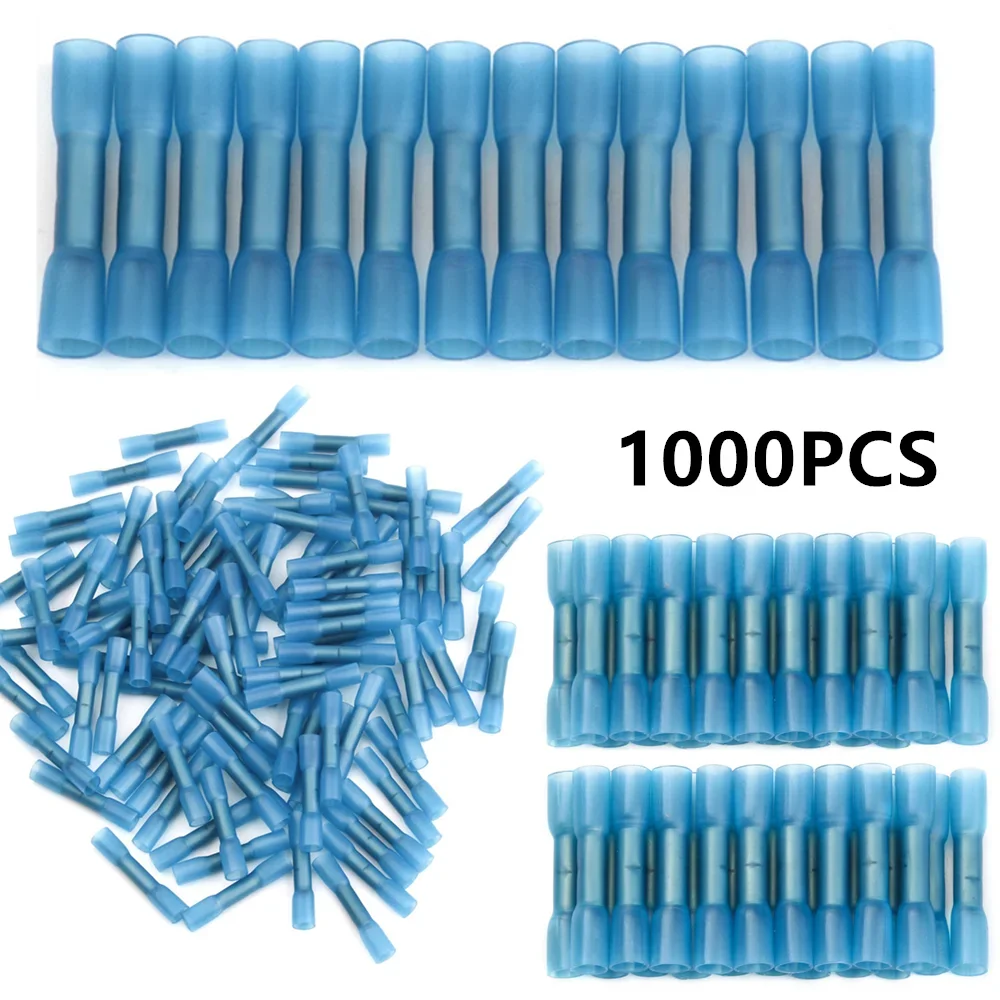 

1000PCs Heat Shrink Butt Connectors Insulated Waterproof Blue Heat Shrinking Terminals 16-14 AWG Electrical Crimp Terminals