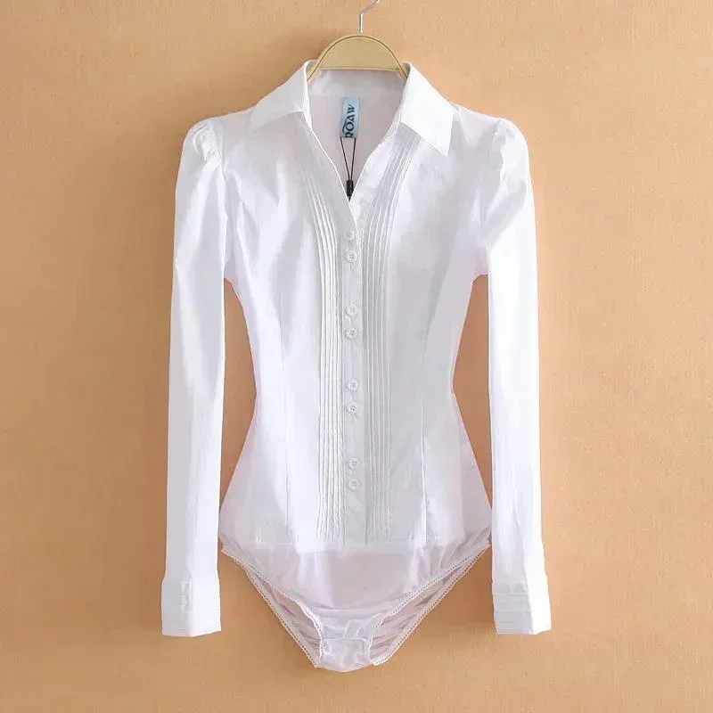 New Fashion Bodysuit Long Sleeve Women Body Shirt Office Lady Work Uniforms Spring White Blouses And Tops Slim Autumn Clothes