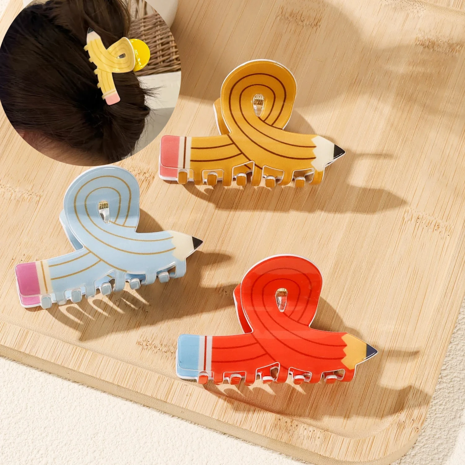 

Cute Pencil Hair Claw for Women Realistic Cartoon Shark Jaw Clip Back to School Party Hair Accessories Non Slip Gift