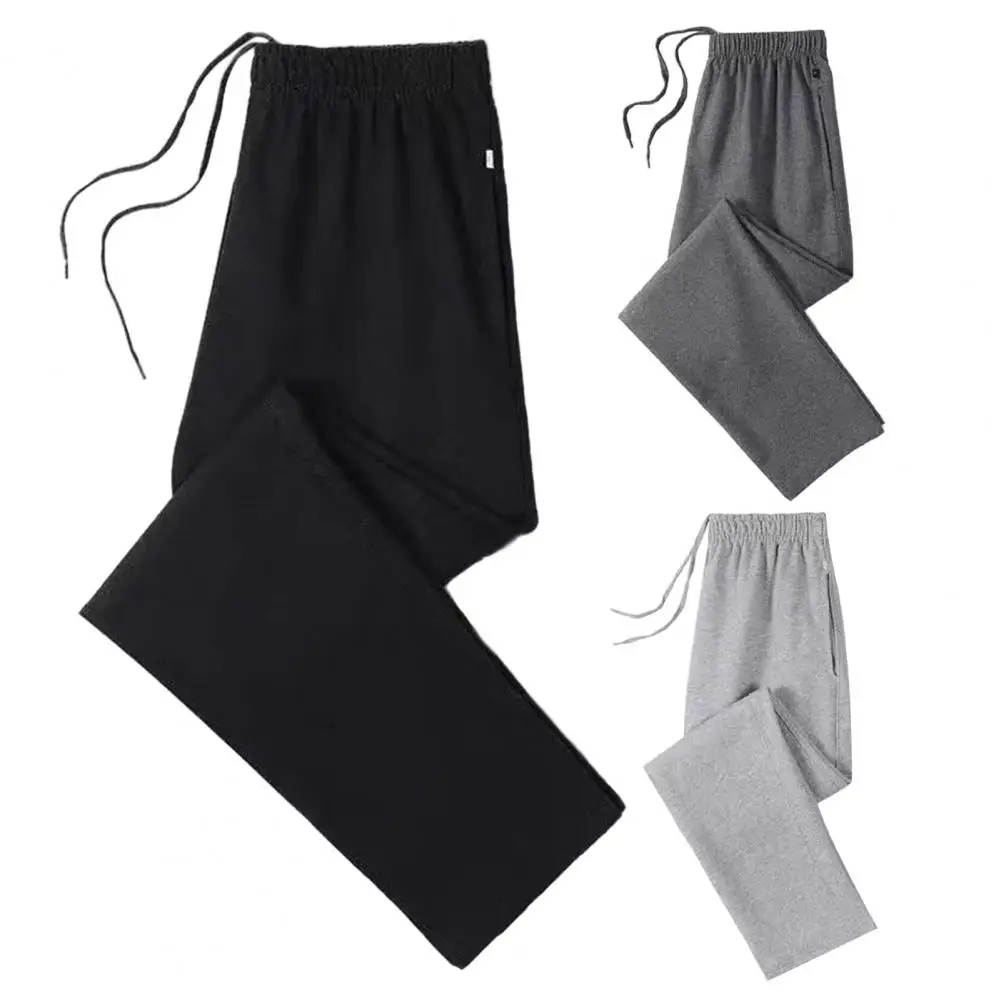 Loose Sweatpants Men's Elastic Drawstring Waist Wide Leg Pants with Pockets Soft Breathable Trousers for Comfortable Everyday