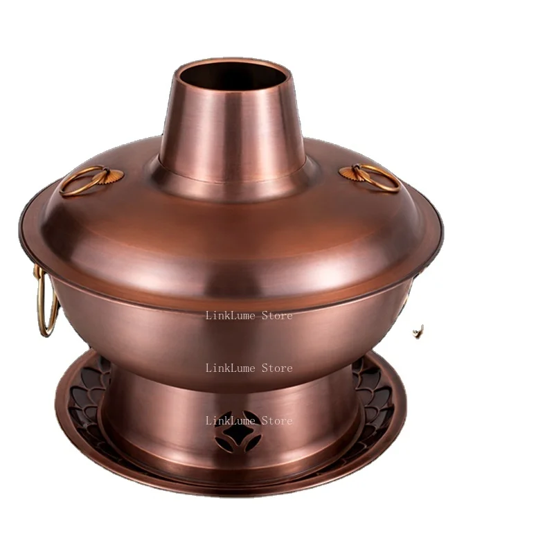 Chinese Copper Hot Pot, Pure Copper Thickened Charcoal Traditional Beijing Copper Hot Pot, Double Sided Shabu