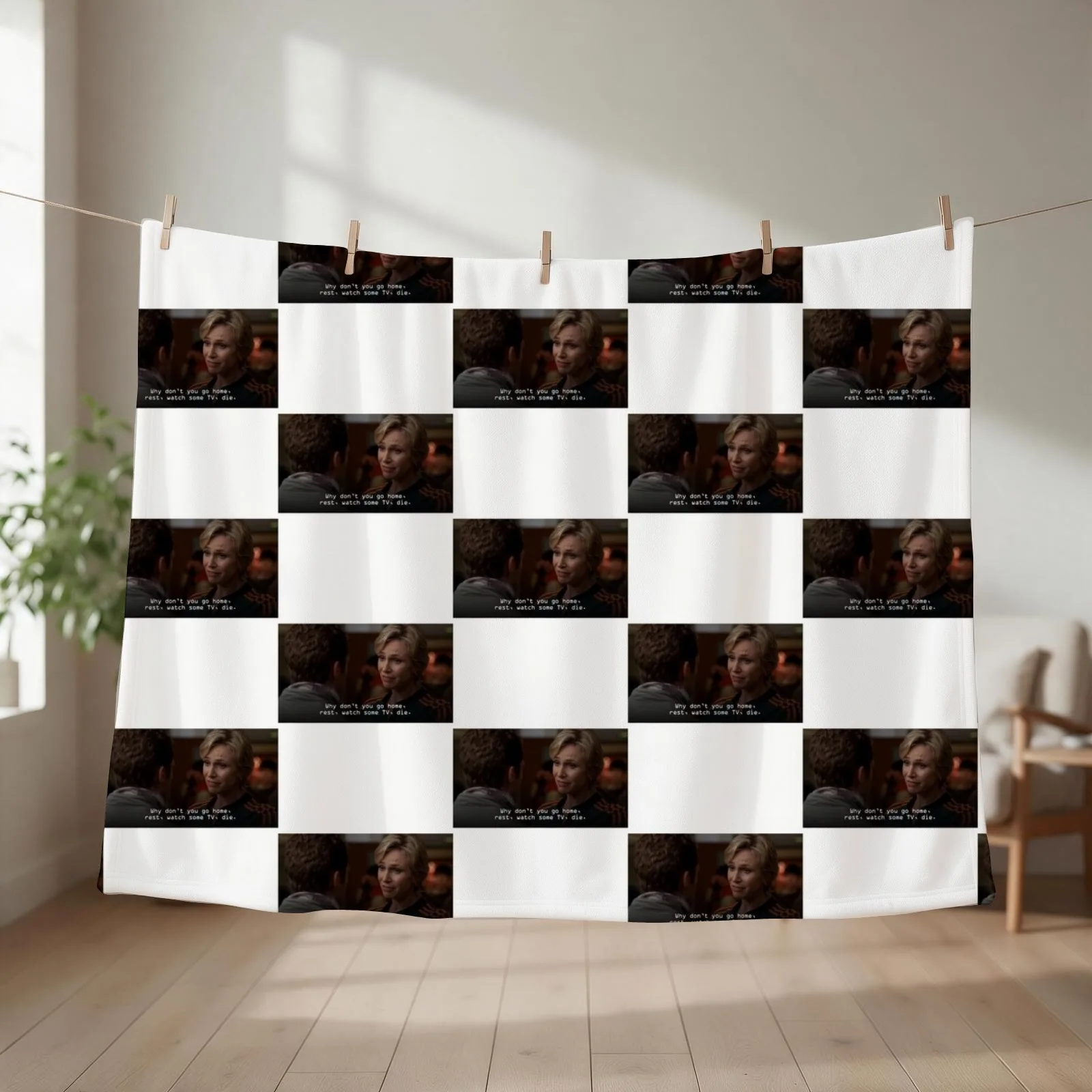 Glee - Sue Why don't you go home, rest, watch some tv, die. Throw Blanket couch cozy soft plush fuzzy picnic outdoor blanket
