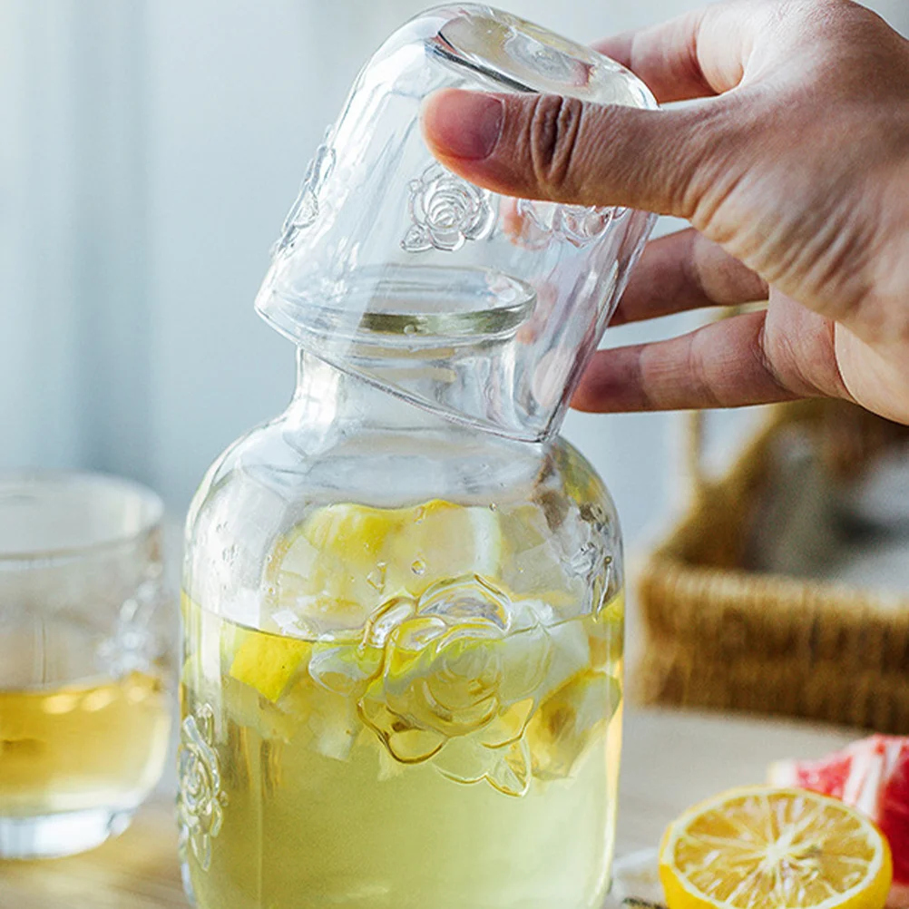 

Vintage Embossed Floral Glass Teapot Cup Set Space-Saving Cold Drinks Fruit Juice Water Carafe Home Decoration