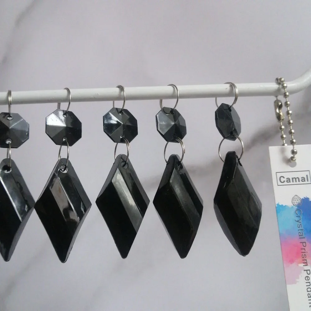 Camal 10pcs 65mm Black Buttons Pendant Acrylic Octagon Bead Garland Chandelier Hanging Home Party Curtain Wedding Centerpiece