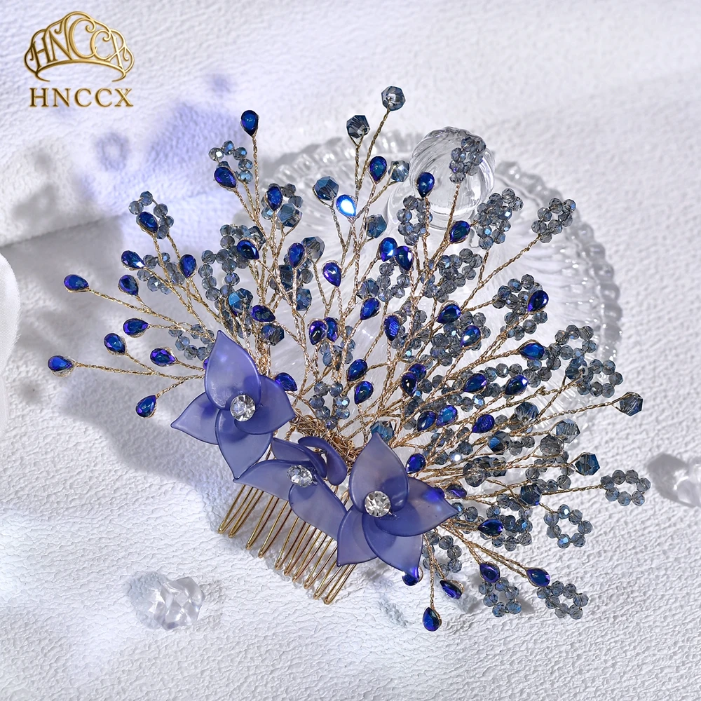HNCCX Elegant Crystal Flower Bridal Hair Comb Sparkling Rhinestones Head Wear Wedding Holiday Party Hair Accessories Women A339