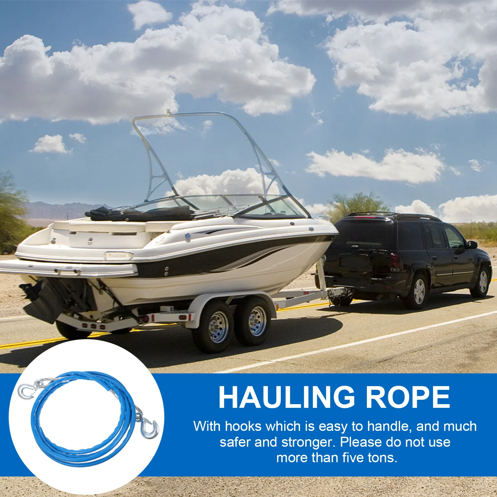 

1Pcs 4M 7 Tons Fluorescence Trailer Rope Steel Wire Car Hauling Cable Forged Iron Hook Sturdy Winch Rope for Night Safety Use