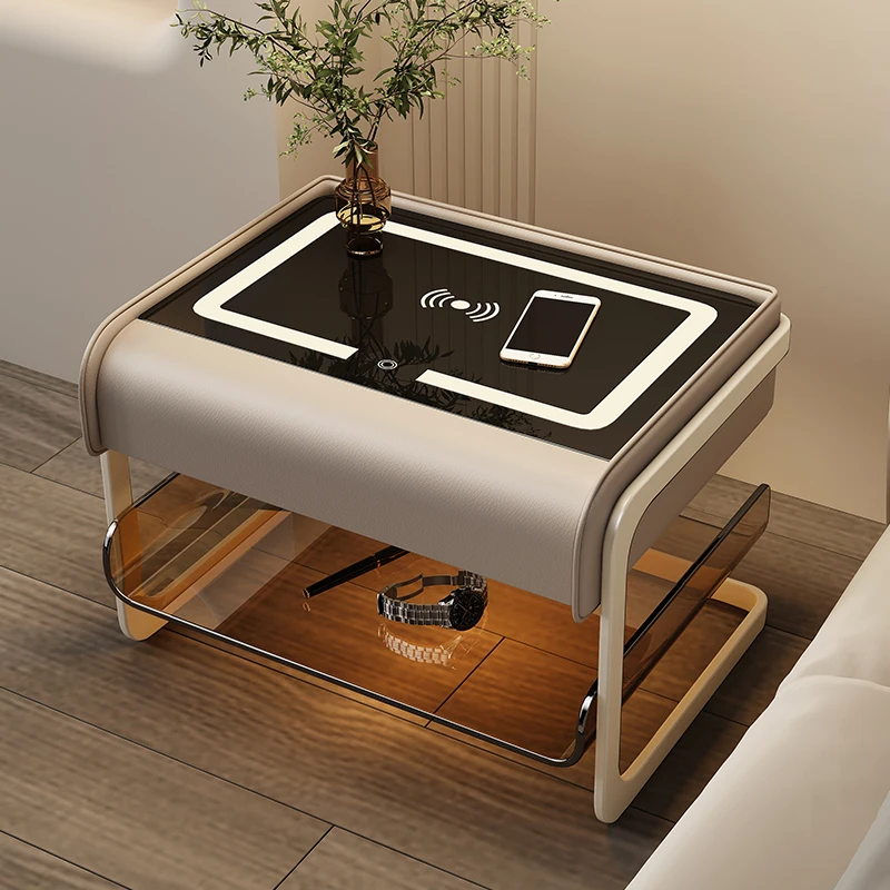 Modern Luxury Nightstands Organizers Simple Center Design Bedside Table With Wireless Charger Table De Chevet Bedroom Furniture