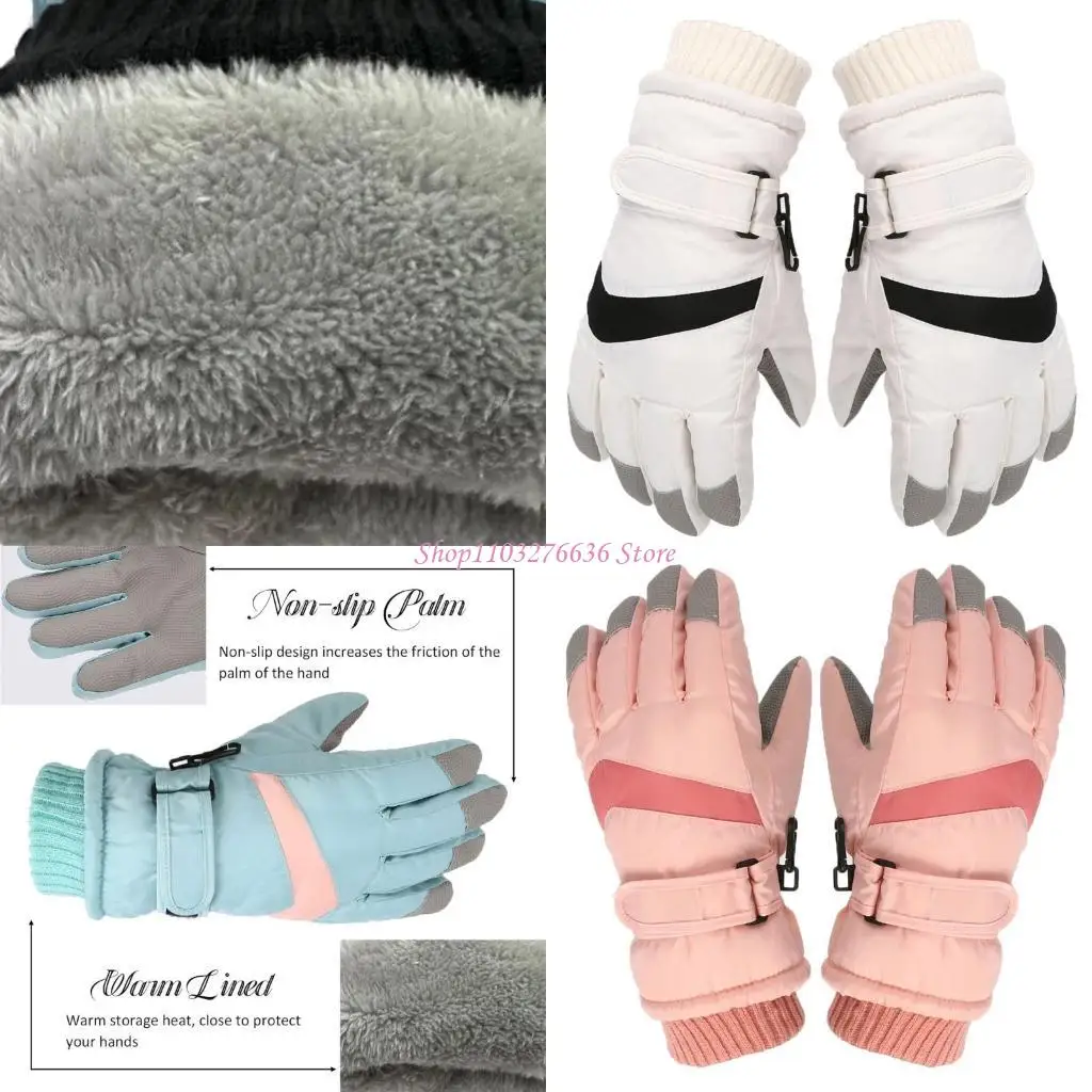 

R6FD 1 Pair Waterproof Winter Mittens Windproof Warm Full Finger Gloves for Children
