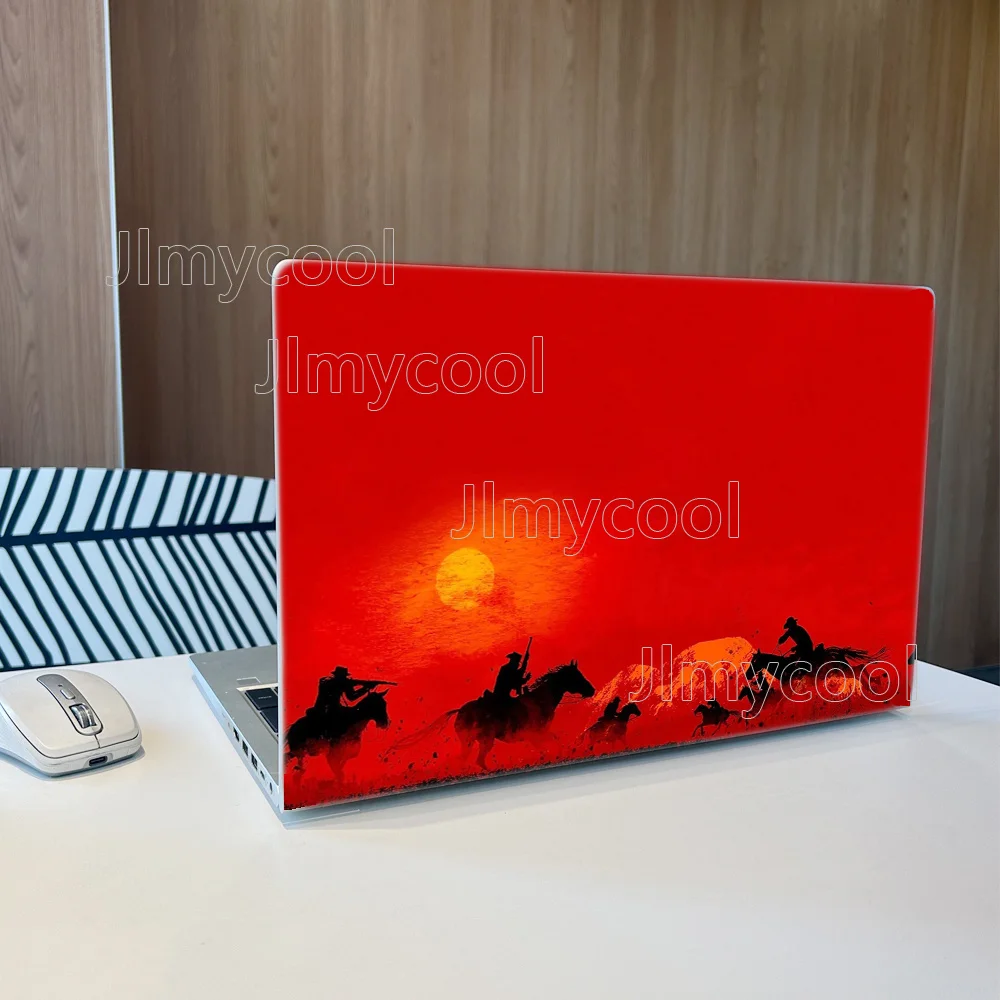 2 Pack Red Sun Rider Cowboy Pattern Laptop Art Decal Case Universal Laptop Skin Sticker for Laptop Refrigerator Decor