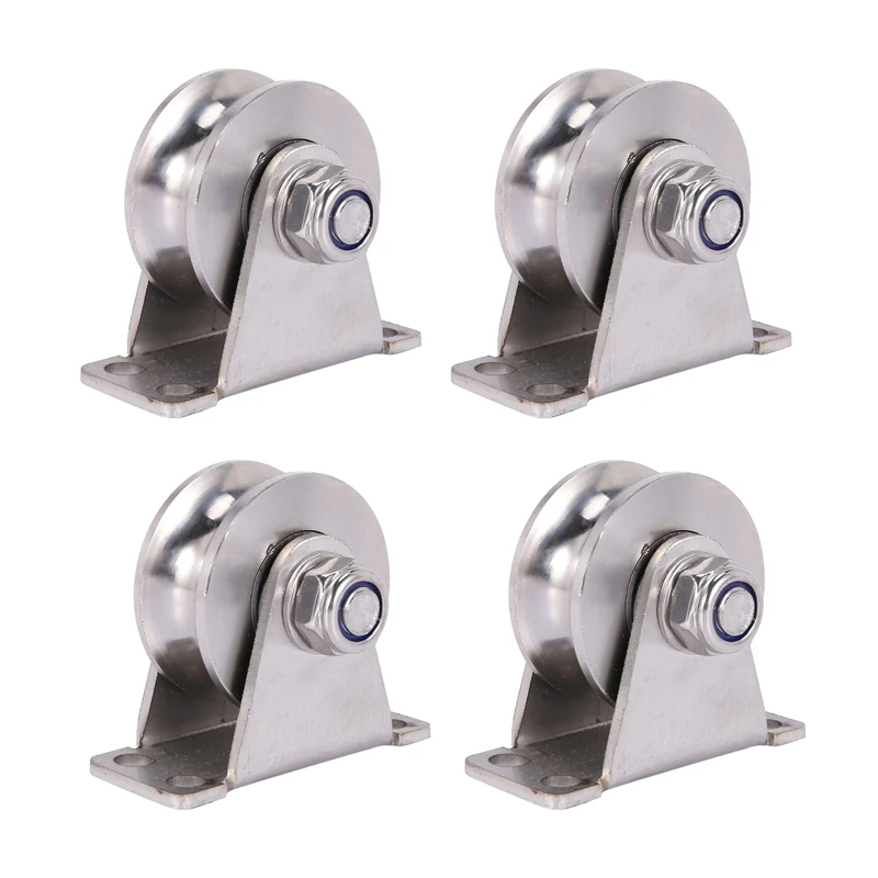 

4Pack U-Type Stainless Steel Pulley Block Mute Bearings Groove Sliding Roller Track Wheel