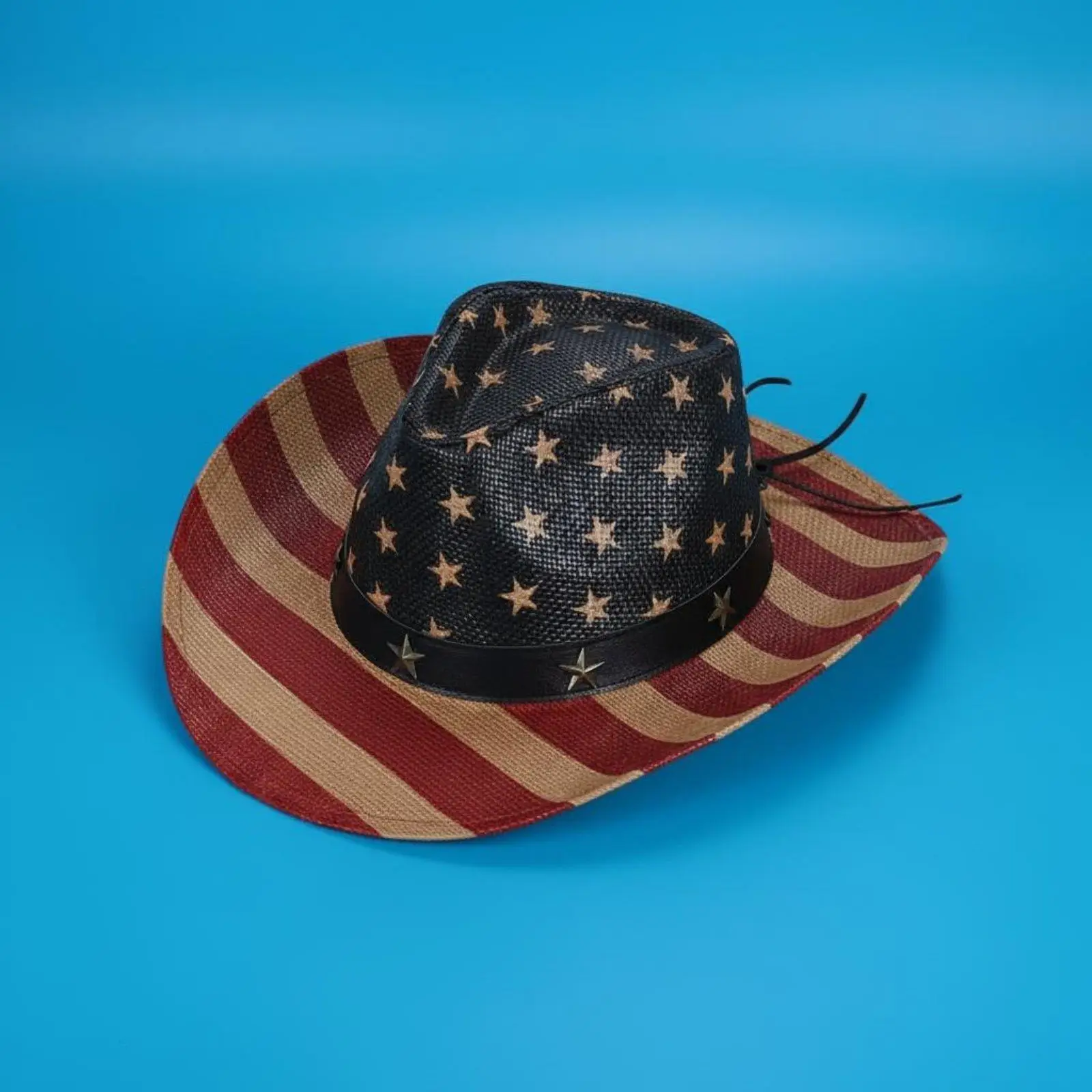 Patriotic Adult Cowboy Hat Stars Stripes Design Party Headwear for Festival Parade Event Use