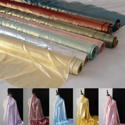 Metallic Yarn And Mulberry Silk Blended Fabric Shiny Glossy Cloth, Cut By Meter