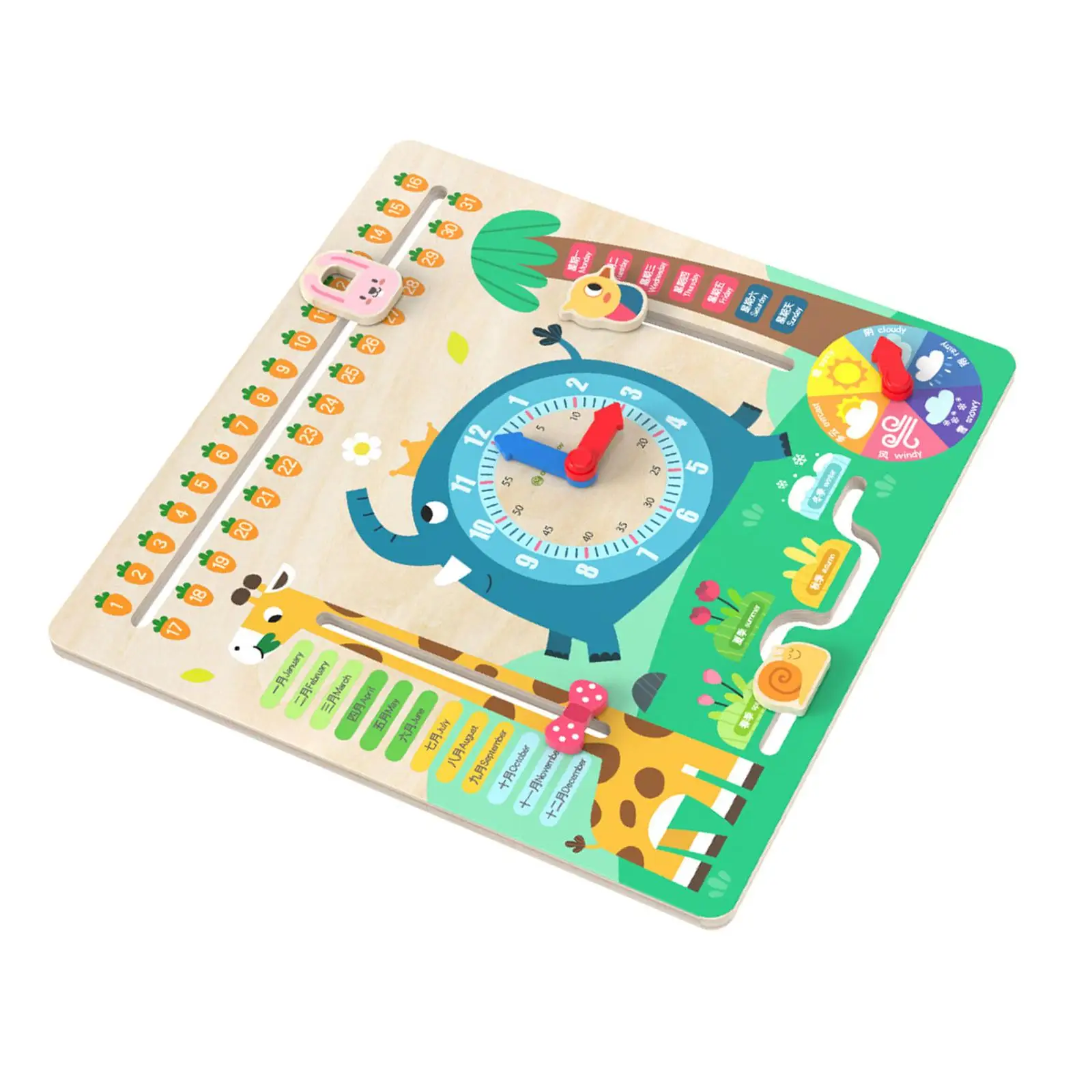 Kids Calendar Teaching Clock Teaching Aid, Funny Puzzle Montessori Calendar Time Learning Toy for Kids, Preschool, Girls