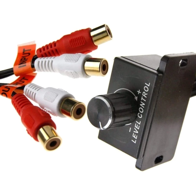 Car Volumes Control Knob Remote Amplifier Level Bass Stereo Volumes Control with 2 RCA Plugs for Car Home Amplifier D7YA