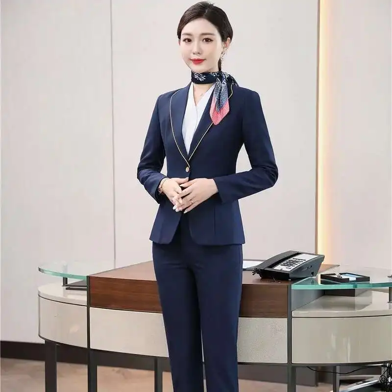 

Ladies Office Work Wear Blazers Sets Formal Uniform Designs Pantsuits with Pants and Jackets Coat Female Professional OL Styles